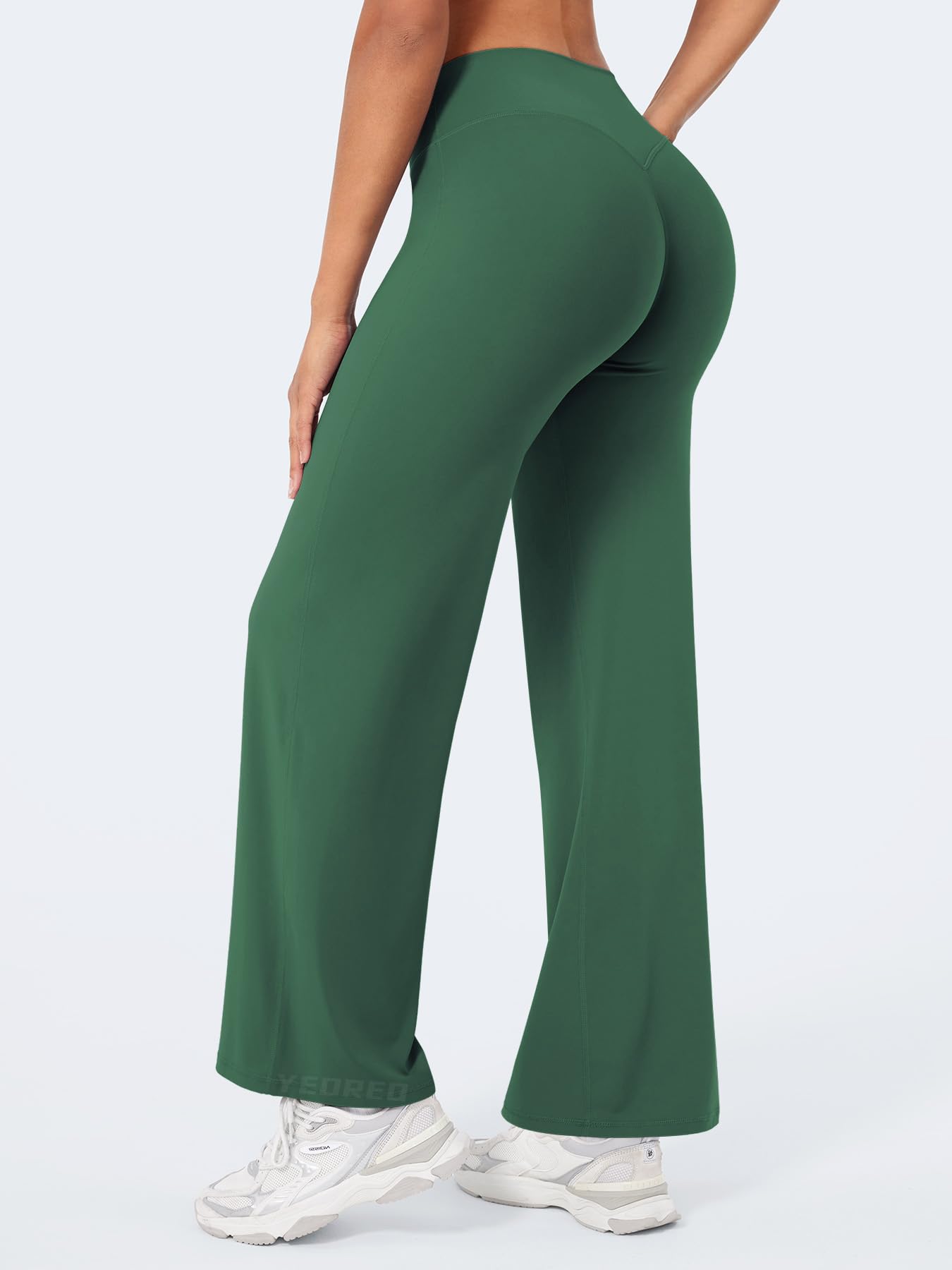 YEOREO Workout Leggings Womens No Front Seam Straight Leggings 29" High Waist Buttery Eddiy Gym Yoga Pants Dark Green XS