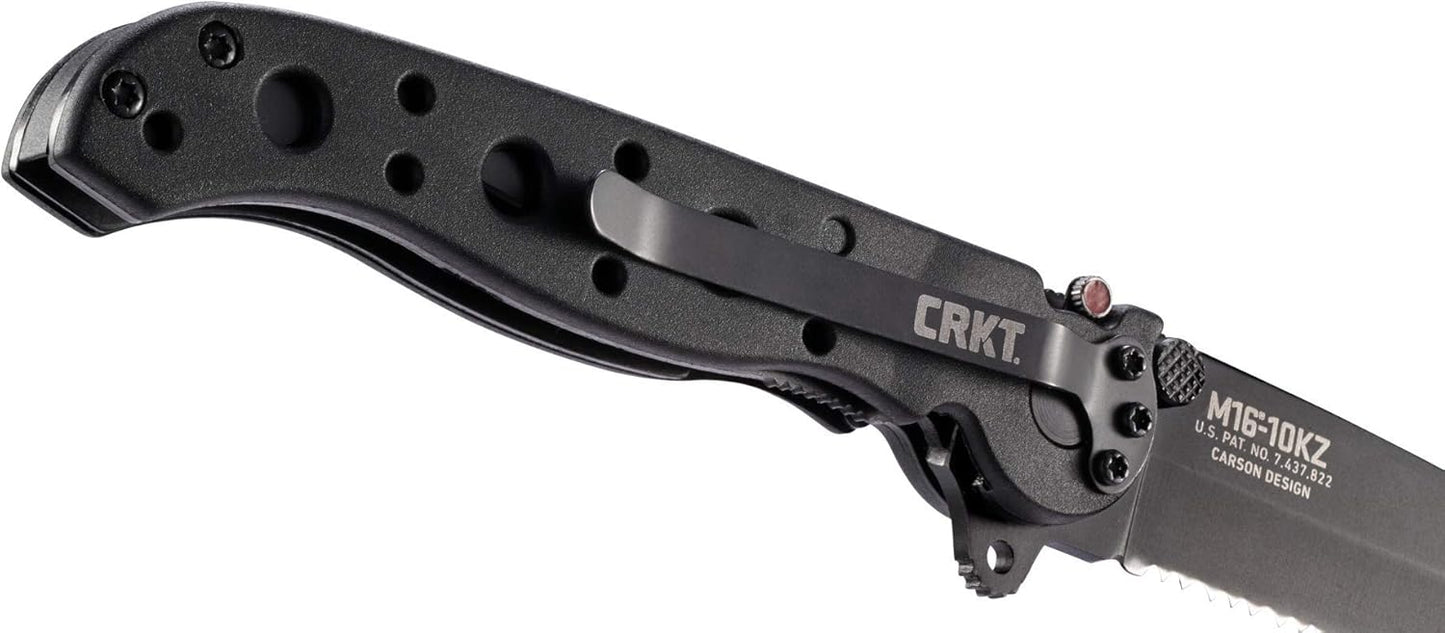 CRKT M16-10KZ EDC Folding Pocket Knife: Everyday Carry, Black Serrated Edge Blade, Tanto, Automated Liner Safety, Nylon Handle, Pocket Clip