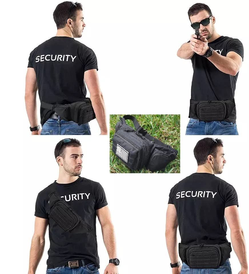 Galaxy Concealed Carry Pistol Waist Pouch - Tactical Fanny Pack Holster, Waist Gun Bag, Fits Handgun,1911 For Camping Hunting Hiking Fishing.. Molle With USA Flag Patch Black