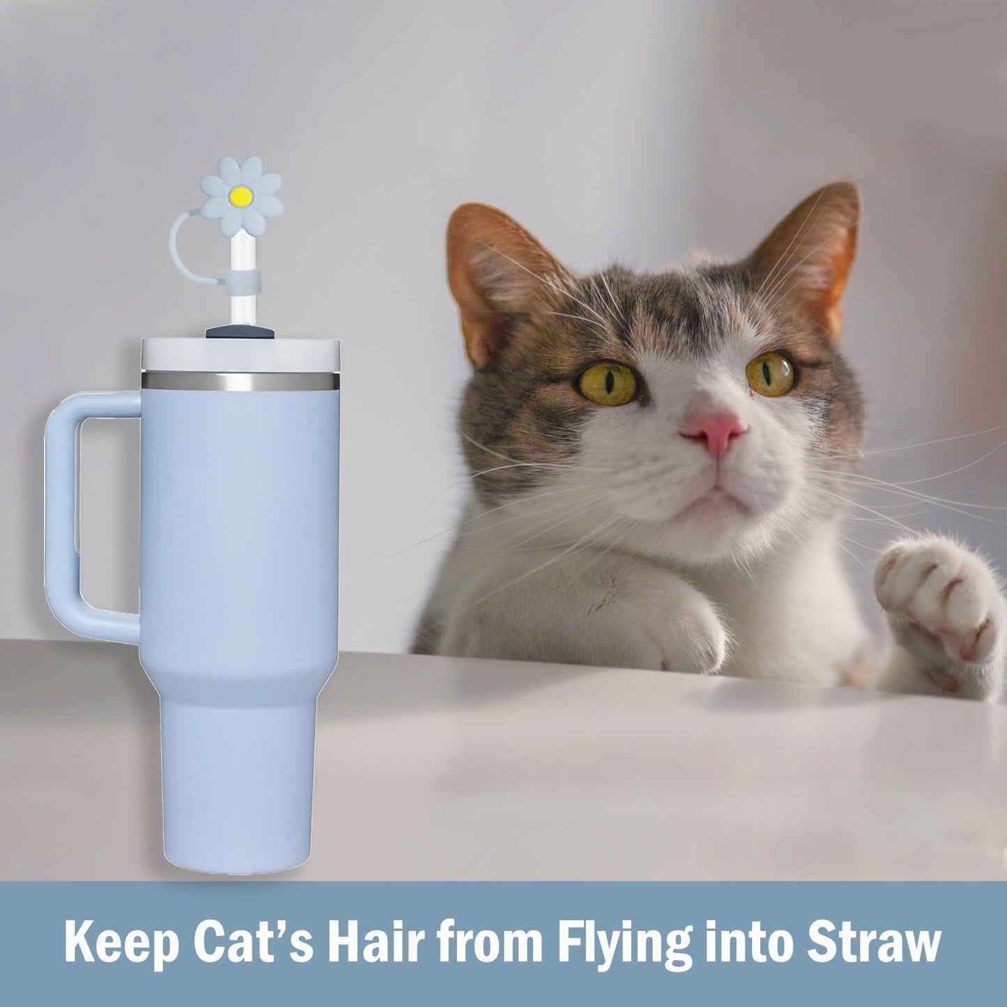 Greant 8 PCS Flower Silicone Straw Cover，Dust Proof Straw Topper for Stanley Cup, 0.4 in Straw Caps fit 10mm Straw for Stanley Adventure Quencher, 4 Colors, STCAP8