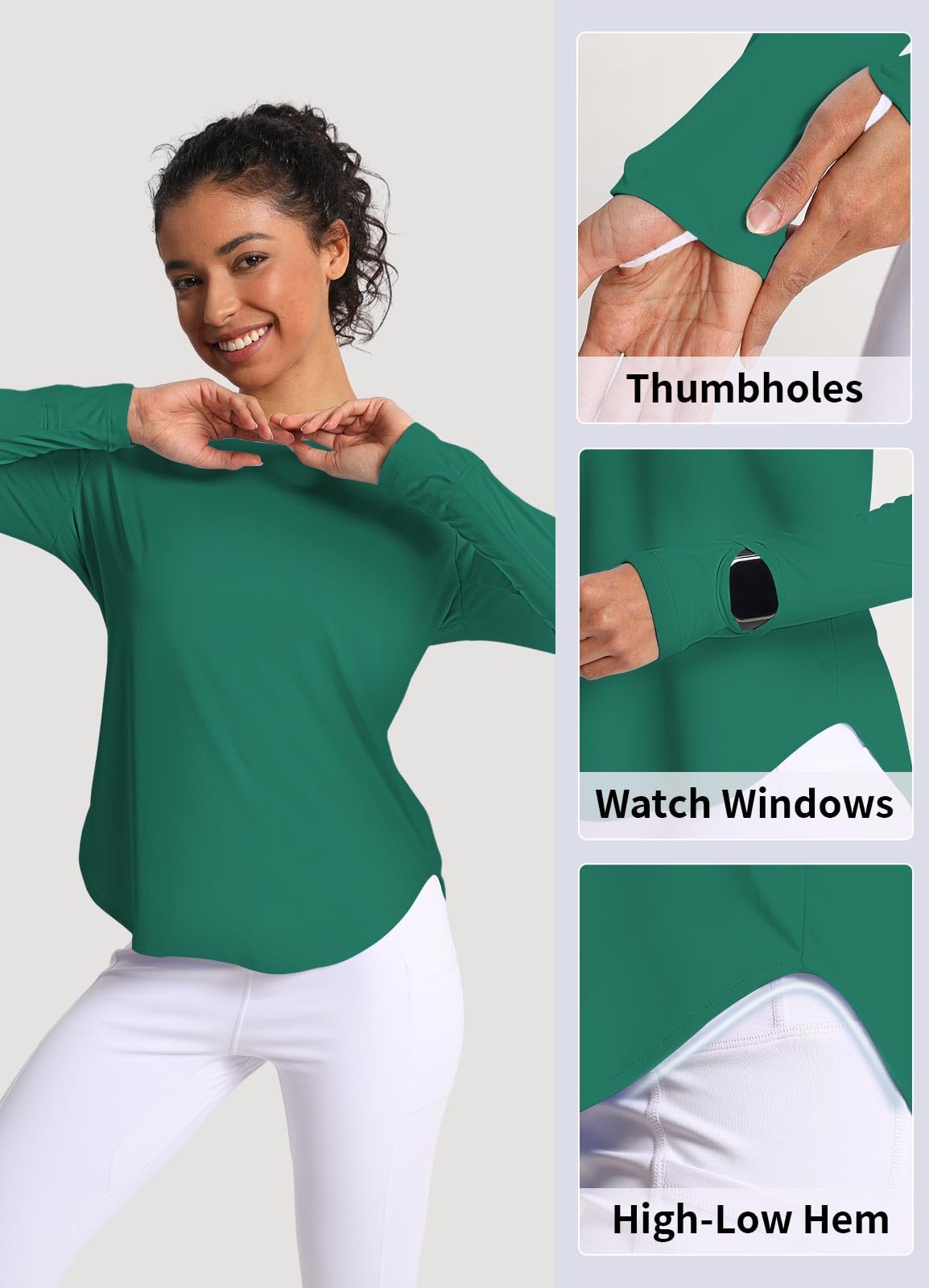 CHALLMOTI Women's Sun Shirts UPF 50+ Long Sleeve UV Protection Shirt Rash Guard Lightweight Quick Dry SPF Workout Hiking Tops Green M