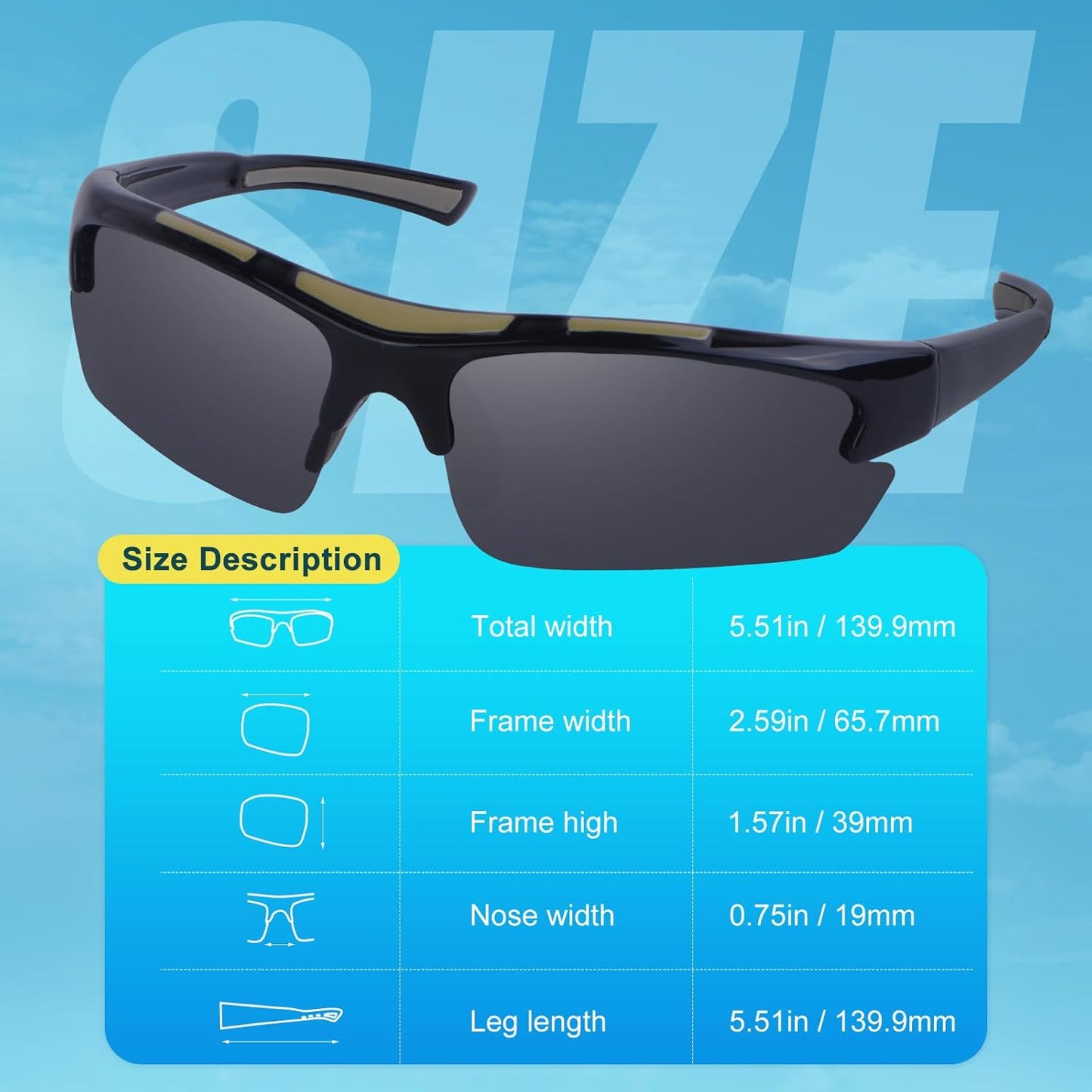 Polarized Sports Sunglasses for Men - Lightweight Tr62 Frame for Fishing, Cycling, Golf & Running