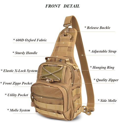 RTGGSEL Men's Camouflage Tactical Sling Shoulder Bags Travel Military MOLLE EDC Crossbody Chest Bag with USB Charging Port (String Black Camo)