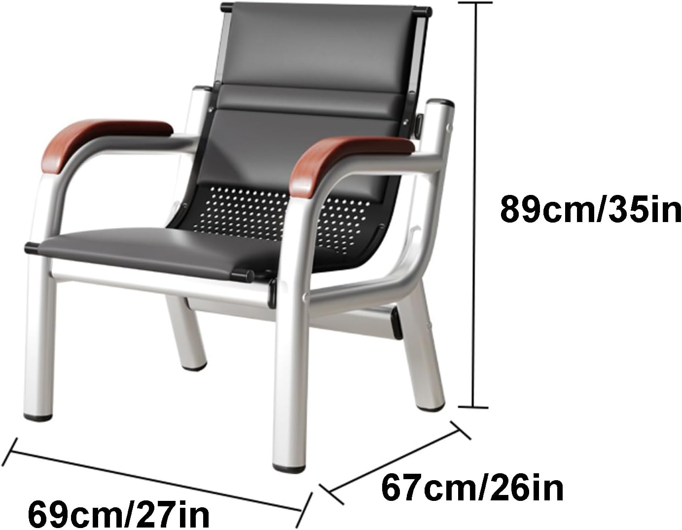 Office Reception Guest Chair with Backrest and Armrests 1-Seat Waiting Room Bench for Airport Business Hospital, Easy to Assemble(Brown)