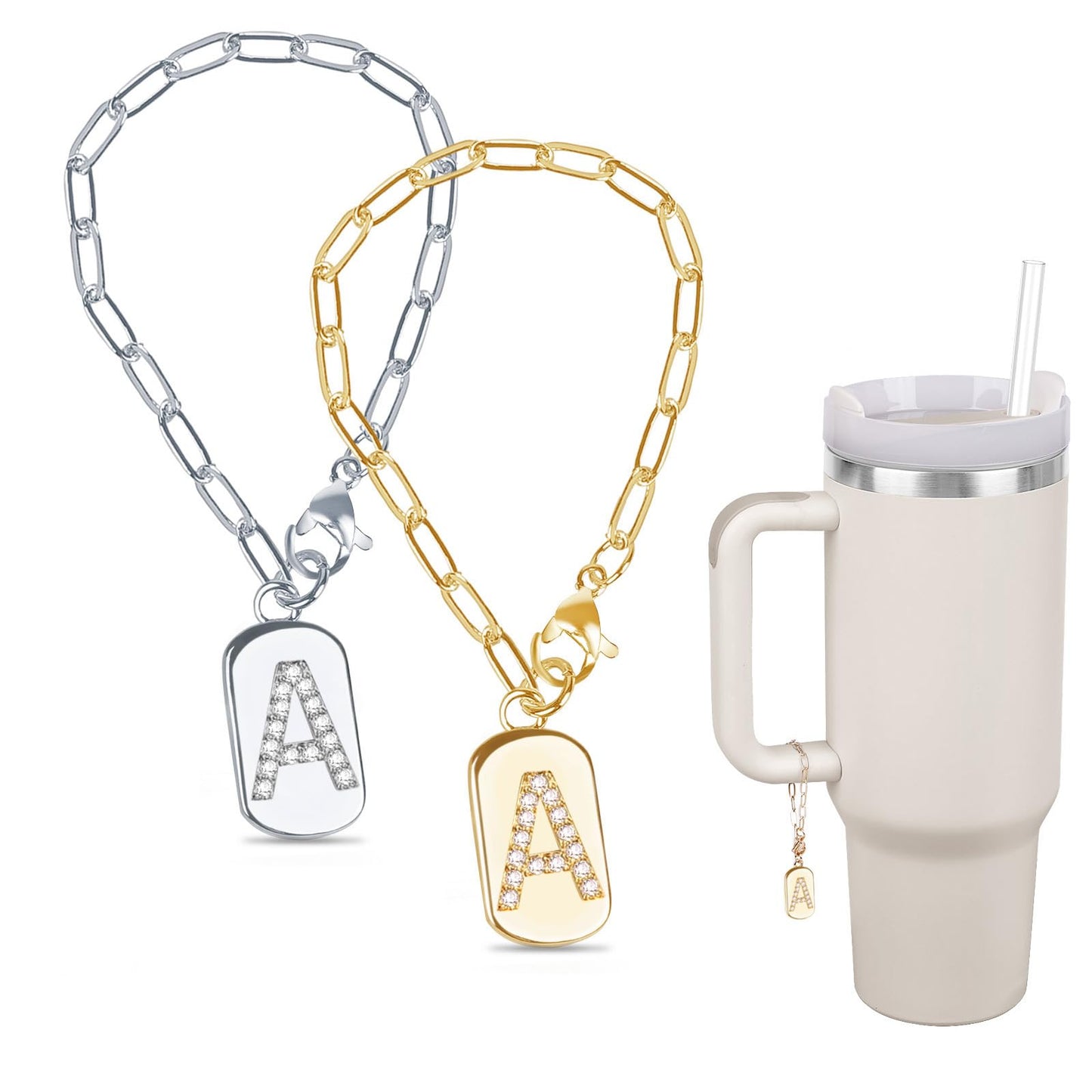 Fosdonge 2Pcs Letter Stanley Cup Accessories, Stanley Charms, Stanley Cup Accessories Name Plate, Elegant and Timeless Accessories for Stanley Tumbler (A)