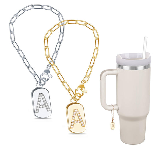 Fosdonge 2Pcs Letter Stanley Cup Accessories, Stanley Charms, Stanley Cup Accessories Name Plate, Elegant and Timeless Accessories for Stanley Tumbler (A)