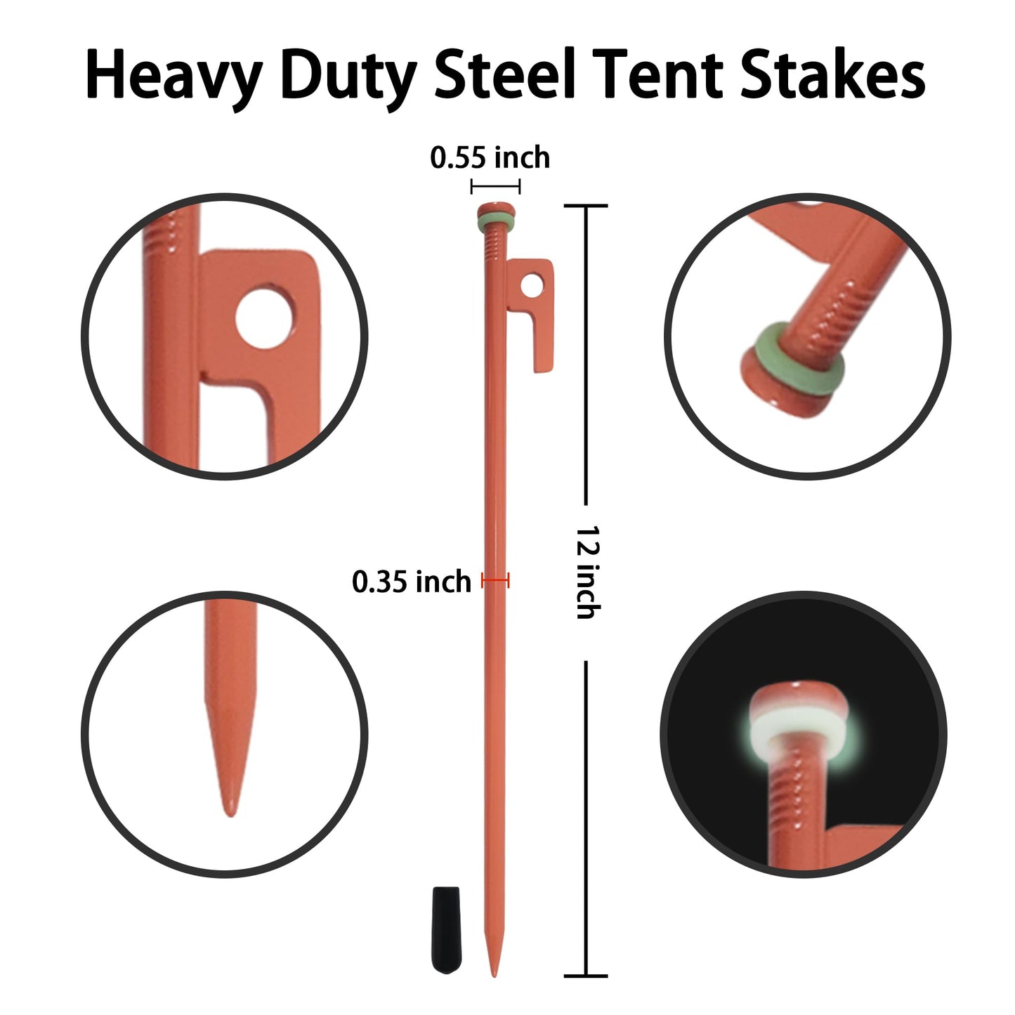 8 PCS Tent Stakes & Hammer Kit， Heavy Duty Metal Tent Pegs for Camping Steel Tent Stakes(Orange)