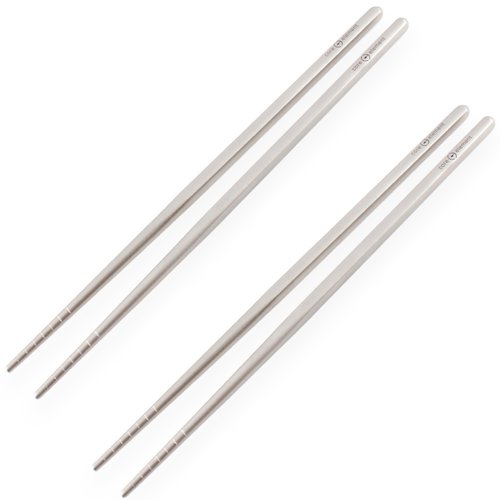 Core Element Titanium Chopsticks 9" Square Handle Grooved Rounded Tip Lightweight Eco-Friendly Durable Survival Utensil Tool Perfect for Camping, Home, Travel (Pack of 2 Pairs)