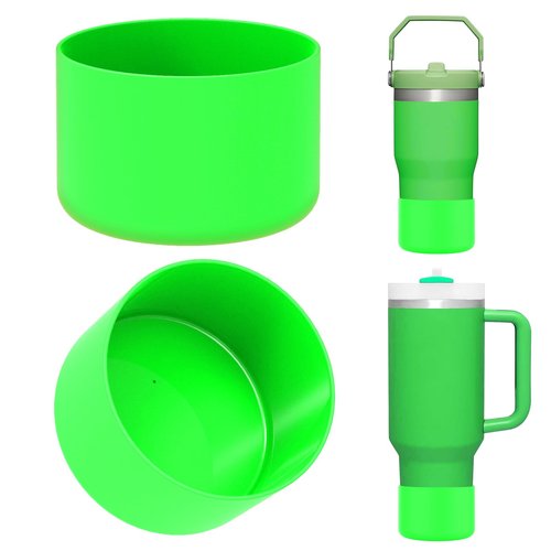 Linkidea 2 Pack Water Bottle Boot Compatible with Stanley Quencher H2.0 20oz/30oz/40oz, IceFlow Flip 20oz/30oz Tumbler, Silicone Bottle Bottom Sleeve Cover Bumper Protector (Neon Green)