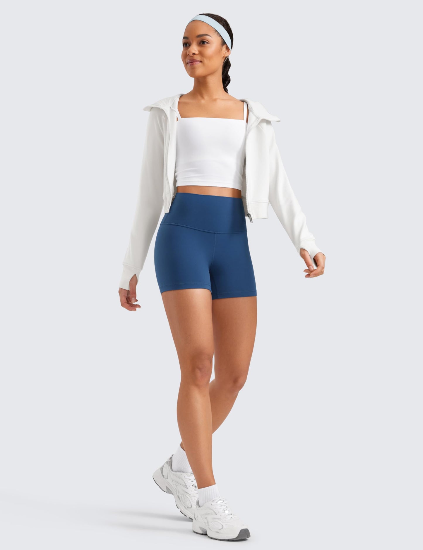 CRZ YOGA Butterluxe Biker Shorts 4'' - High Waisted Booty Workout Volleyball Yoga Womens Spandex French Navy X-Small