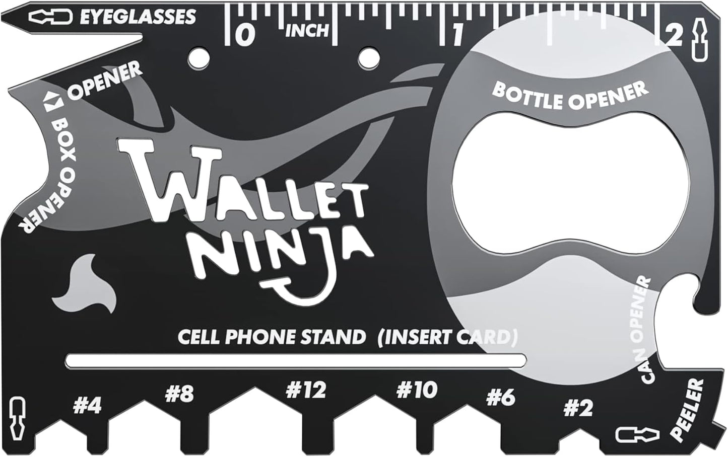 Wallet Ninja 18-in-1 Multitool Card – Versatile Credit Card Tool with Bottle Opener, Screwdrivers & Phone Stand – Black