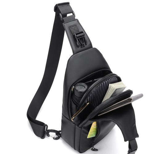 DAYELIVE Waterproof Sling Bag for Men Crossbody Bag Shoulder travel Backpack Sling with USB Charging Port Anti Theft Cross Body Bag Chest Daypack for Hiking Sports Running Women-Black