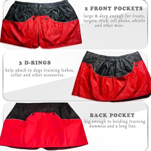 suweisua Dog Trainer Apron for Men Women with Big and Deep Pockets, Pet Handler Treat Waist Pouch for Holding Dog Stug Toy, Training Dummies, Rope (Red-L)