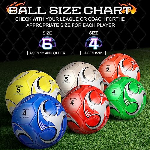 Deekin 6 Pack Soccer Balls with Pump - Size 4 for Youth & Kids