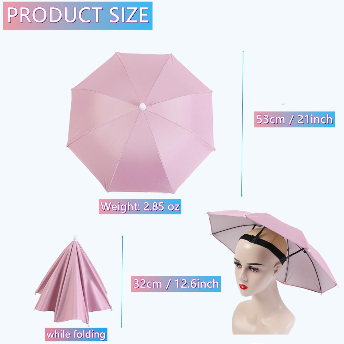 4 Pack Umbrella Hat, Sports Head Umbrella Hats for Adult Kids Women, 21" Diameter Folding Waterproof Rainbow Fishing Headwear for Outdoor Party Beach Hiking