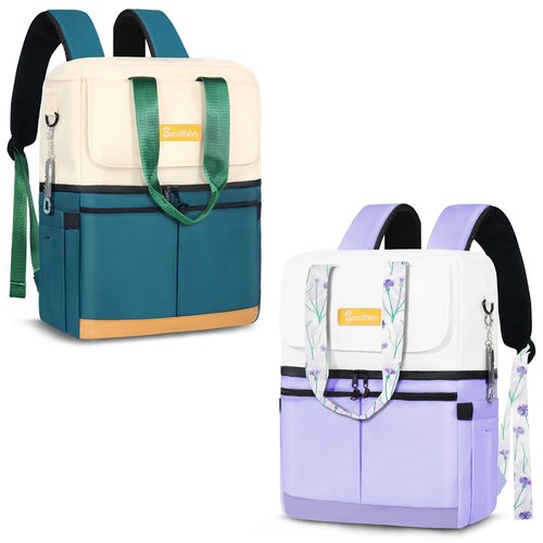 Scothen Backpack Cooler with Double Decker&12 Ice Packs-Keeps 36 Cans Cold for Up to 8h-Waterproof&Leakproof Insulated Beach Cooler Backpack-Ice Chest Backpack Small Cooler Bag for Women Picnic Travel