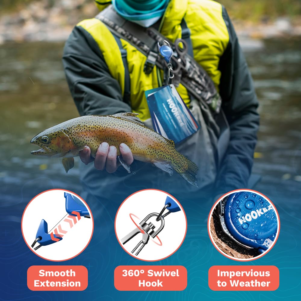 HOOK-EZE Fishing Knot Tying Cards, Waterproof Pocket Guide to 12 Essential Knots with Zinger Retractor, Fishing Gifts Gear Accessories for Men & Cool Gadgets Stuff Suppliers Tool for Beginner (Blue)