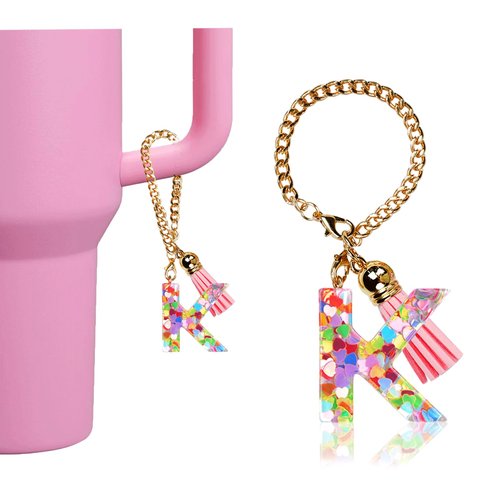 Oudizz Letter Charm Accessories for Stanley Cup with Handle,Cute Initial Letter K Keychain Handle Charm for Stanley Tumbler,Stanley Cup Accessories for Women Girls