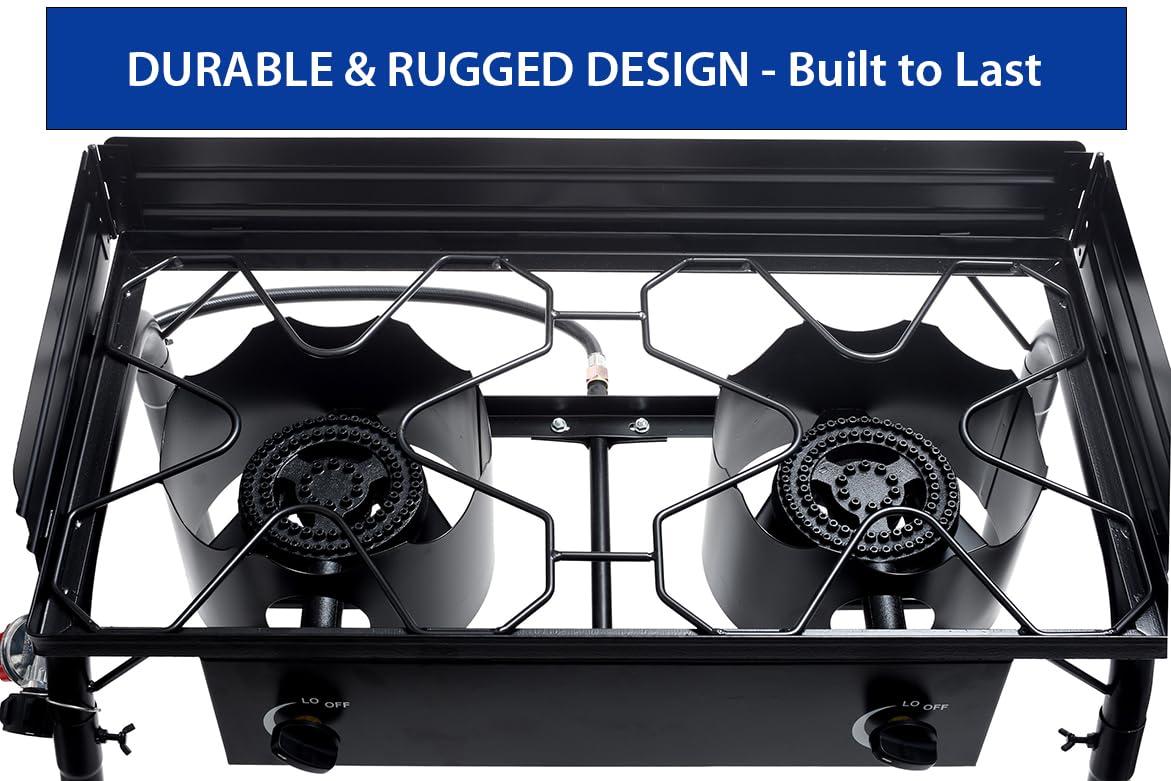 Flame King 200,000 BTU Propane Burner Gas Stove Heavy Duty Turkey Fryer/Camp Cooker, Portable with Stand Great for Outdoor Cooking, Home Brewing & Canning