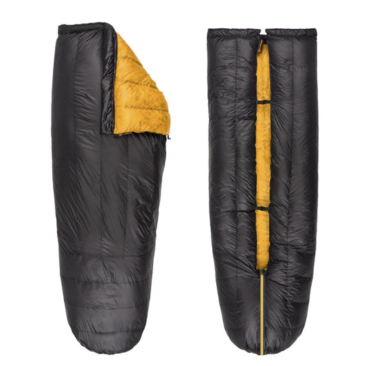 Featherstone Moondance 25 850 Fill Power Down Top Quilt Mummy Sleeping Bag Alternative for Ultralight Backpacking Camping and Thru-Hiking Color: Grey/Marigold Size: Regular/Regular