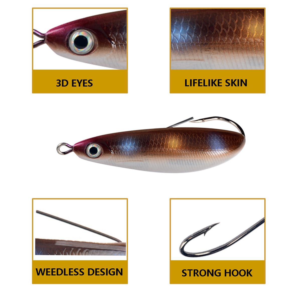 AMHDV Weedless Minnow Hard Lures Topwater Fishing Bait for Freshwater Saltwater (Pack of 5) (8g/0.28oz)