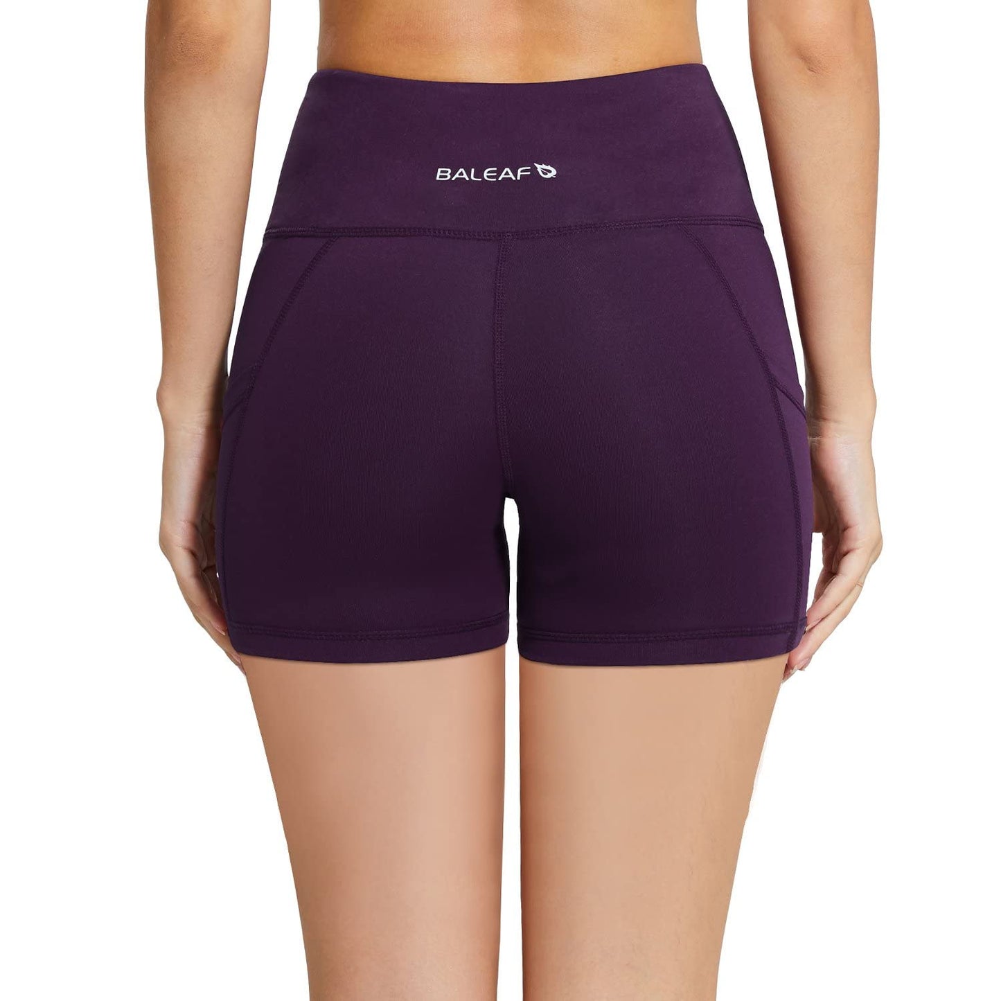 baleaf Workout Shorts Women 5" Biker Yoga Gym Spandex Running Volleyball Compression Tummy Control Short with Pockets Purple XL