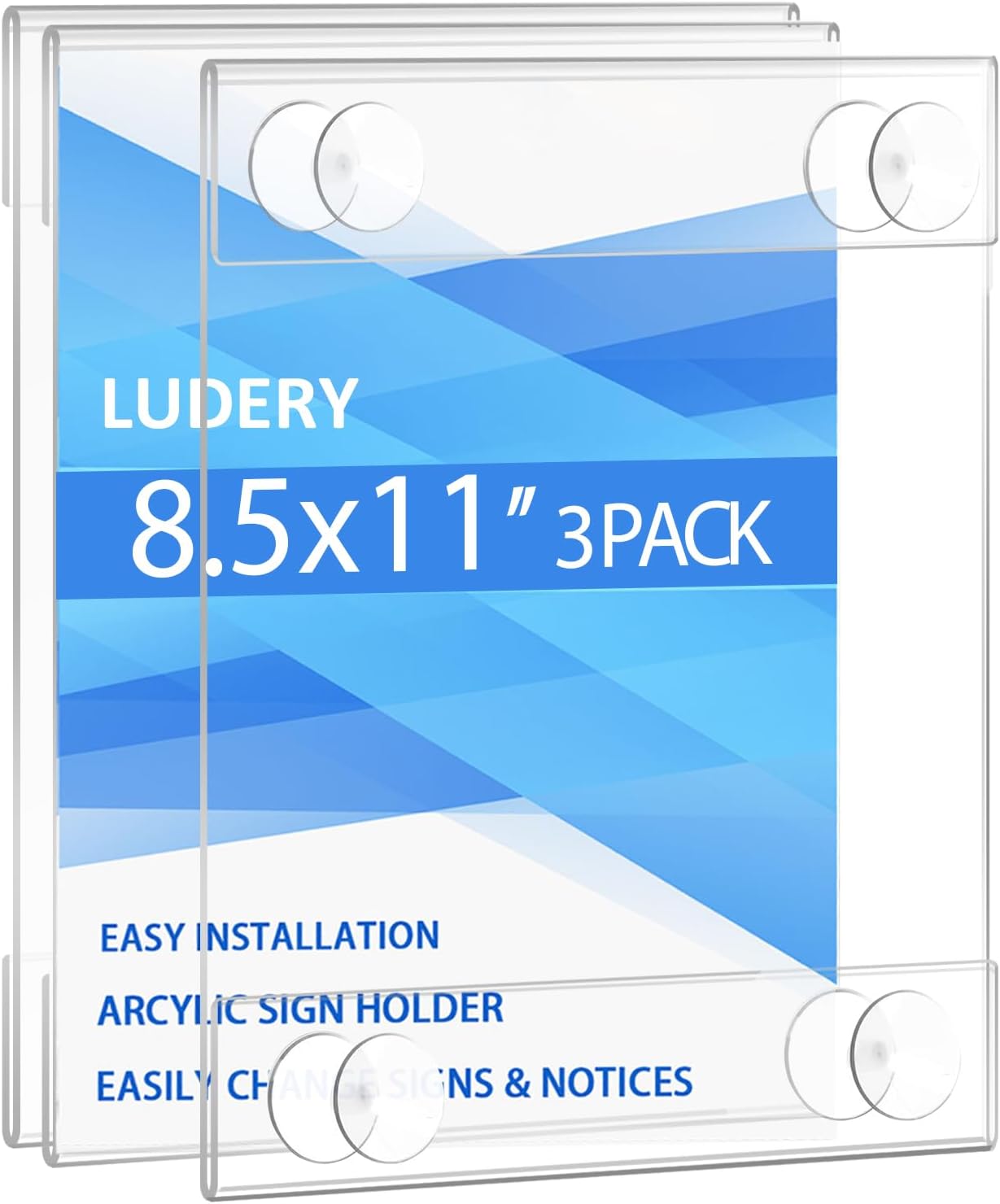 Acrylic Window Sign Holder 8.5 x 11 with 4 Suction Cups,Clear Acrylic Frames Glass Window Wall Mount,Advertising Signage Sign Holder for Mall, Office, Home, Store, Restaurant (3 Pack)