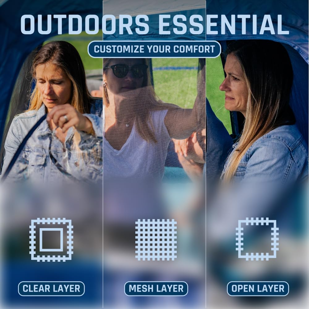 Fofana Pop Up Tents for Camping - 4-Person Dome, Blue - Windproof & Water-Resistant Cold Weather Tent & Pop Up Shelter with 270-Degree View & Instant Setup