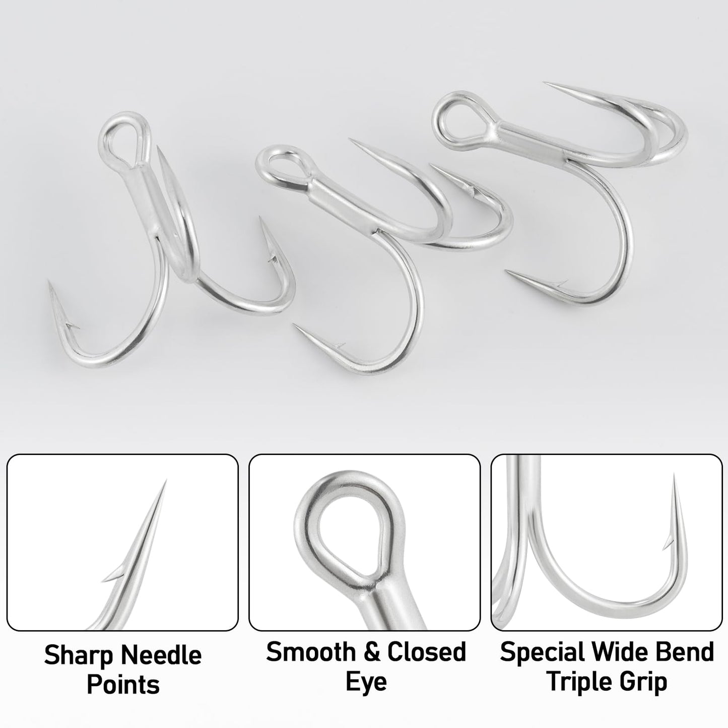 Dr.Fish 30 Pack 4X O'Shaughnessy Treble Hooks in-line Triple Hooks Saltwater & Frshwater Replacement Catfish Bass Striper #4