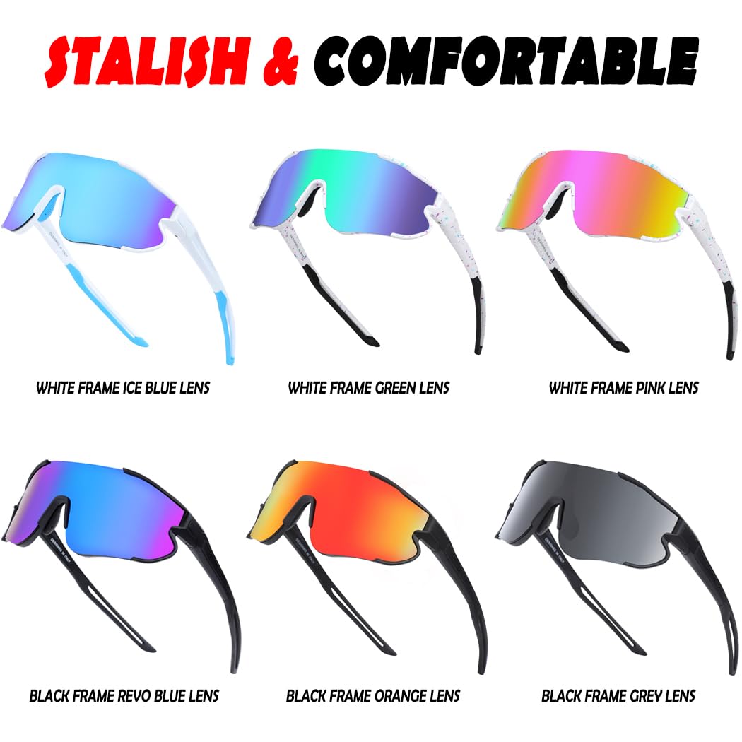 ITSCOOL Polarized Sports Sunglasses for Men Women Lightweight Softball Baseball Running Cycling Glasses UV Protection White Blue