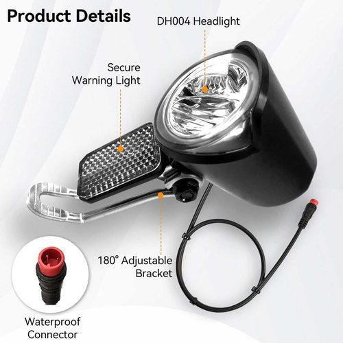 Ebike Headlight 6-60V, Night Riding Waterproof Electric Dirt Bike Front Light Road Bike Led Headlight Cycling Accessories with 2 Pin Connector for Cycling Safety