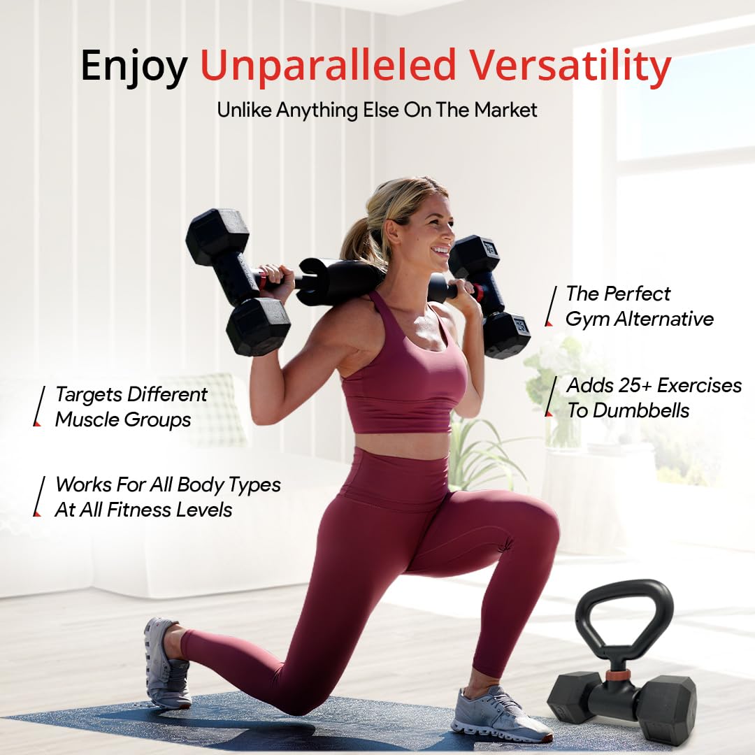 Jayflex Hyperbell Dumbbell Converter - Convert Dumbbells to Barbell Set and Kettlebell for Home Fitness - Adjustable & Up to 200 lb Capacity Weight Barbell for Weight Lifting