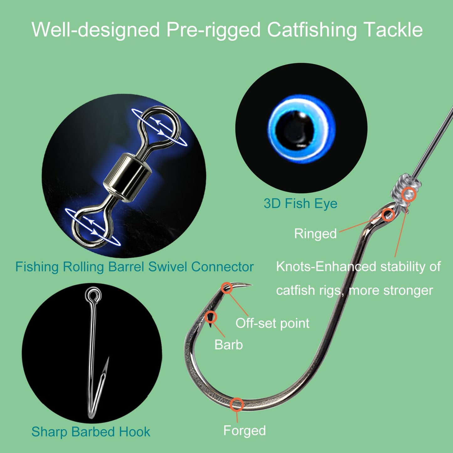SIWRIOM Catfish Rigs Catfish Float Rigs 6PCS Catfishing (A-Double Rattle-7/0 Hook * 6PCS)
