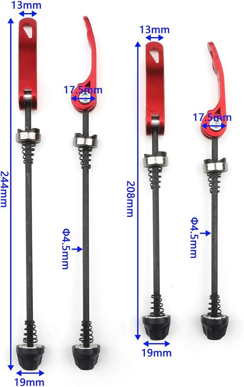Black/Blue Quick Release Bicycle Hub Front & Rear Bicycle Axle Hollow Shaft Fit for Road Bike, Mountain Bike, MTB, BMX, 2 Pairs