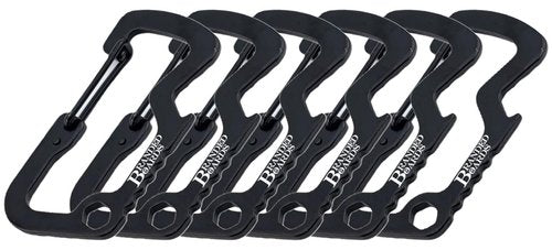 Branded Boards Bushcraft Key Chain Bottle Opener Carabiner Snap Clip Hooks Hiking, Backpacking, Camping, Hunting, Fishing, Biking, Skiing, Tailgate Parties (Bottle Opener Multitool 6-Pack Black)