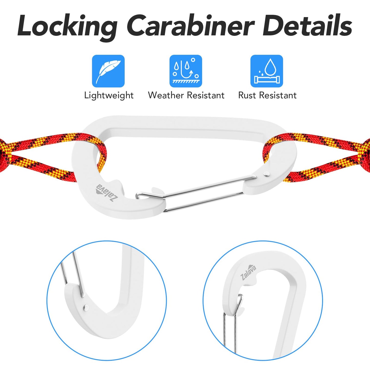 6 Pack Carabiner Clip D-Shape Spring for Keychain, 3 inch Heavy Duty Keychain Clip for Climbing Fishing Hiking Outdoor Clip Hook White