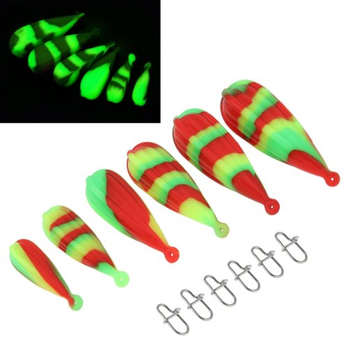 Conskyee Fishing Practice Plugs, 6Pcs Luminous Silicone Bait Casting Plug, Kids Training Lure, Fishing Sinker Weight Molds for Improving Casting Skills, 1/9oz, 1/5oz, 2/7oz, 3/8oz, 1/2oz, 3/5oz
