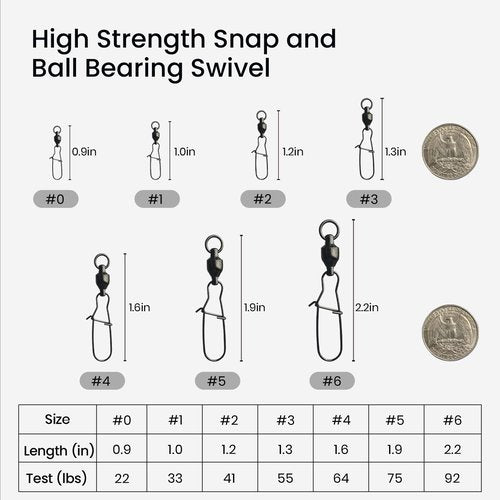 Pristis 25 Pack #0 High Strength Fishing Snap & Swivels, Ball Bearing with Coastlock Snap, Saltwater Corrosion Resistant Connector, 22 lb Freshwater Heavy Duty Black Nickel Finish Tackle Kit for Bass