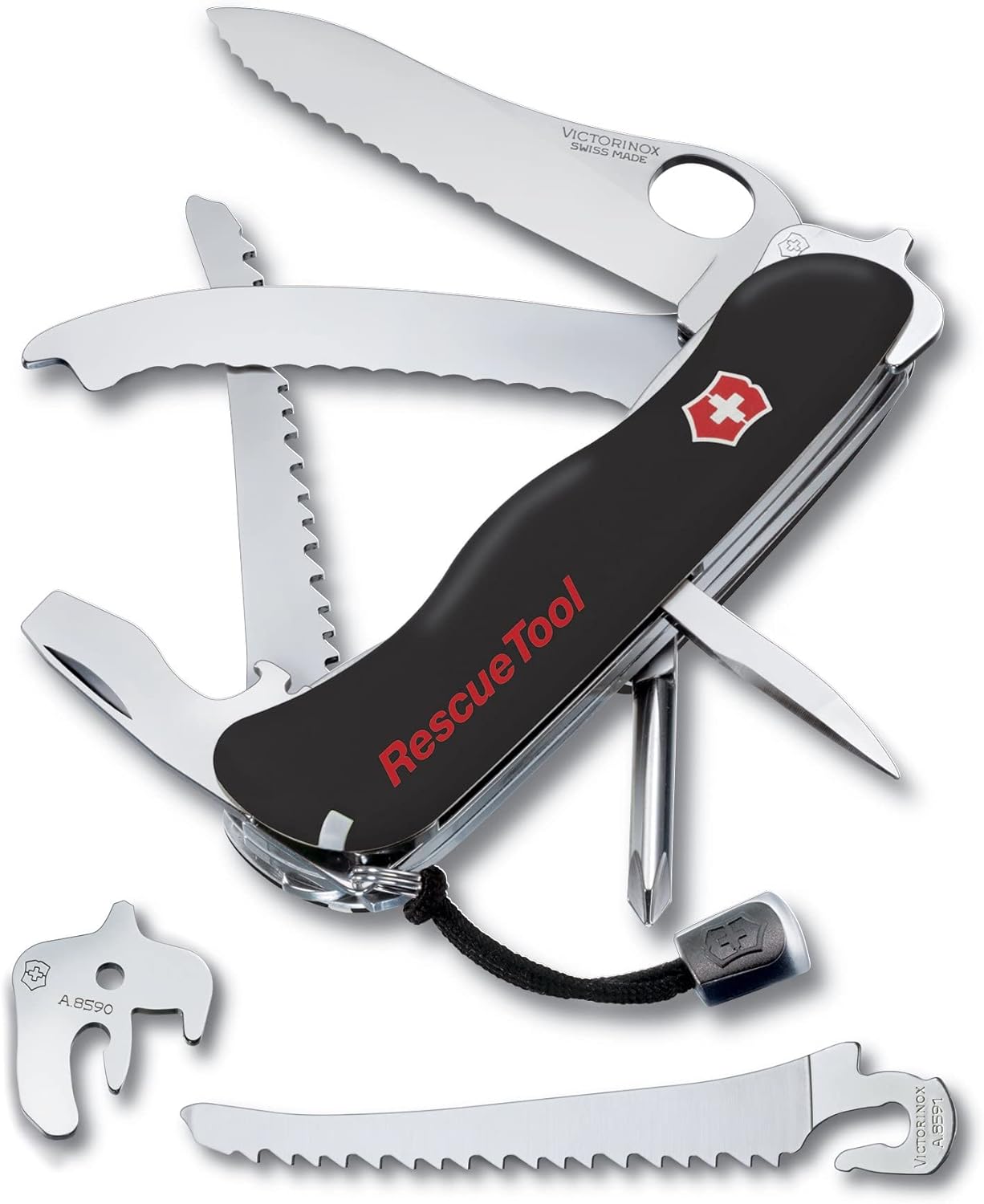 Victorinox Rescue Tool with Nylon Pouch Swiss Army Knife, 13 Functions, Swiss Made Pocket Knife with Seatbelt Cutter and Glass Saw - Fluorescent Yellow