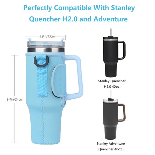 Water Bottle Carrier Bag for Stanley 40 Oz Tumbler with Handle - Adjustable Shoulder Strap -Durable Neoprene Water Bottle Holder for Outdoor Activities, for Stanley Cup Accessories, Blue