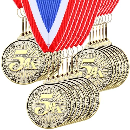 5K Race Medals Bulk Set - Gold Metal 2 Inch with Ribbons, 30 Pack - Variation of 30 / 5K