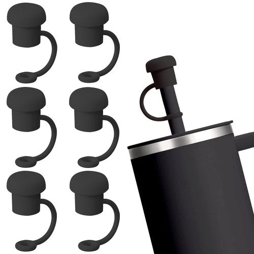 Straw Cover Cap for Stanley Cup, Straw Topper for Stanley 40oz, 30oz, 20oz, Stanley Cup Accessories Silicone Straw Cap Dust-Proof Protector Straw Lid for 0.4in/10mm Straws (Black)