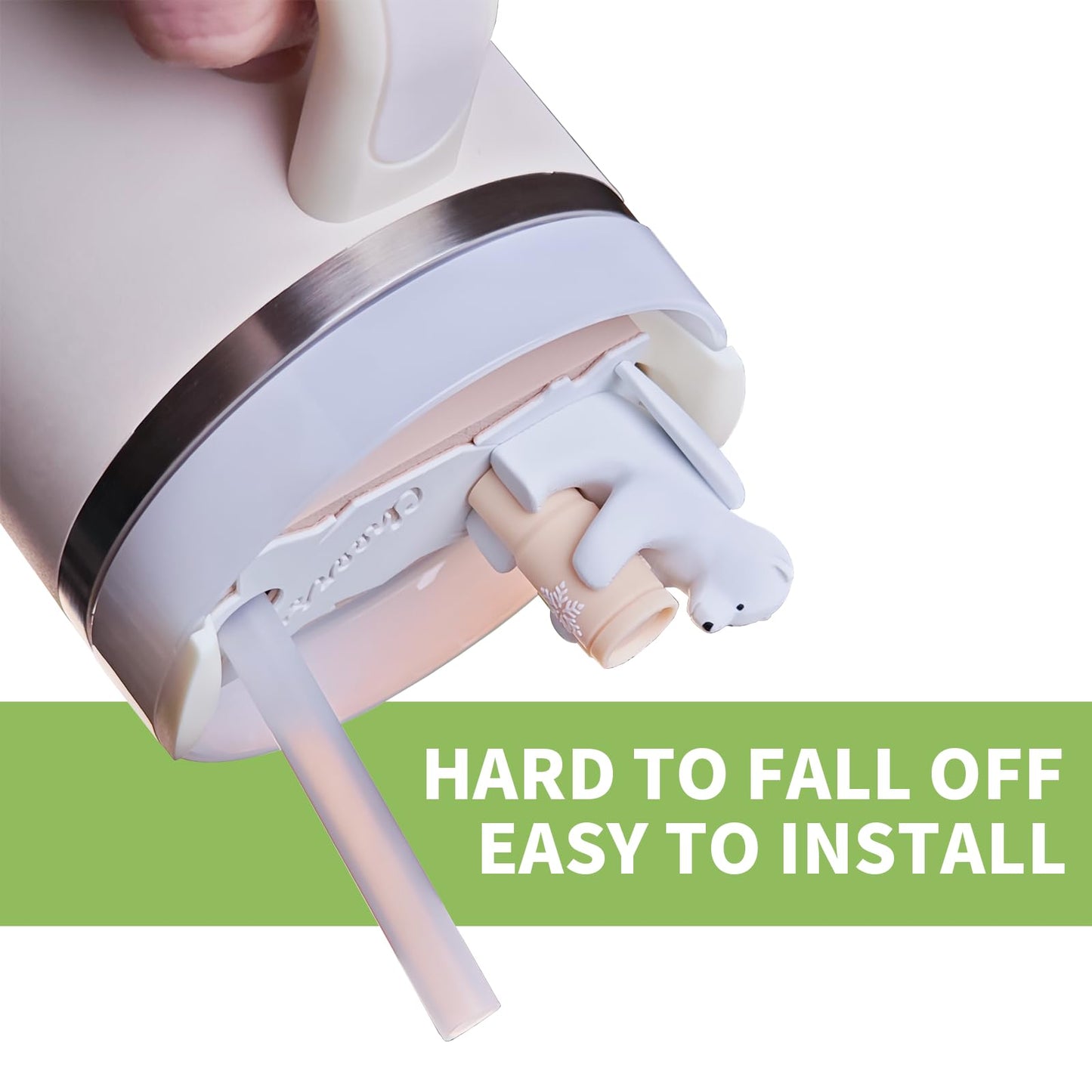 Angel Bear Name Plate with 2PCS Straw Caps for Stanley Cup Cute Funny Accessories for Man & Woman Gift (Bear Cheers 40oz Purple)