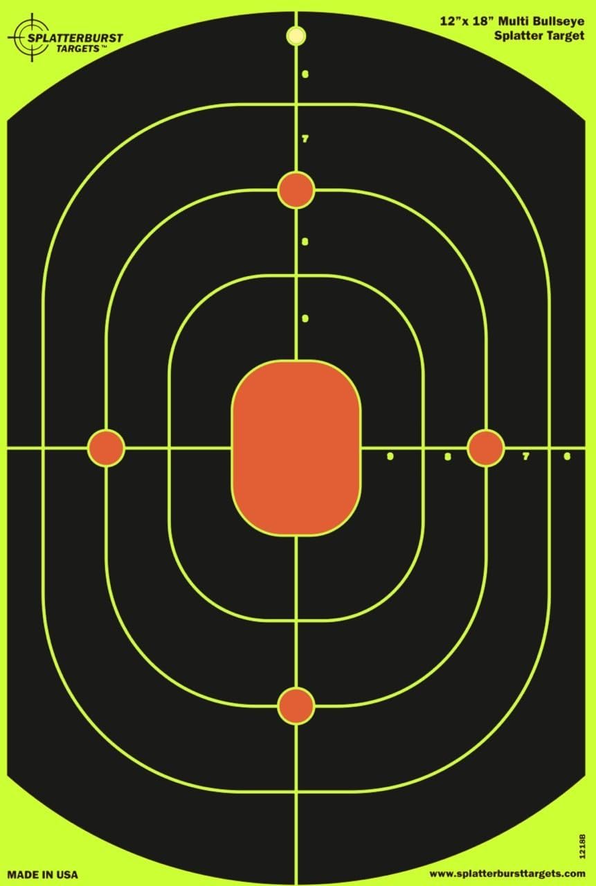 Splatterburst Targets - 12 x 18 inch Bullseye Splatter Target - Easily See Your Shots Burst Bright Fluorescent Yellow Upon Impact - Made in USA