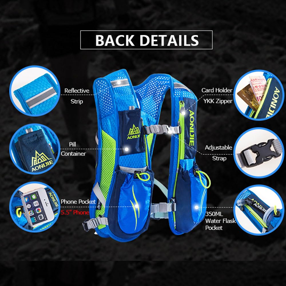 AONIJIE Running Hydration Vest for Women and Men 5.5L Lightweight Trail Runing Hydration Vest Pack Backpack for Running, Cycling, Climbing (Green+1.5L)