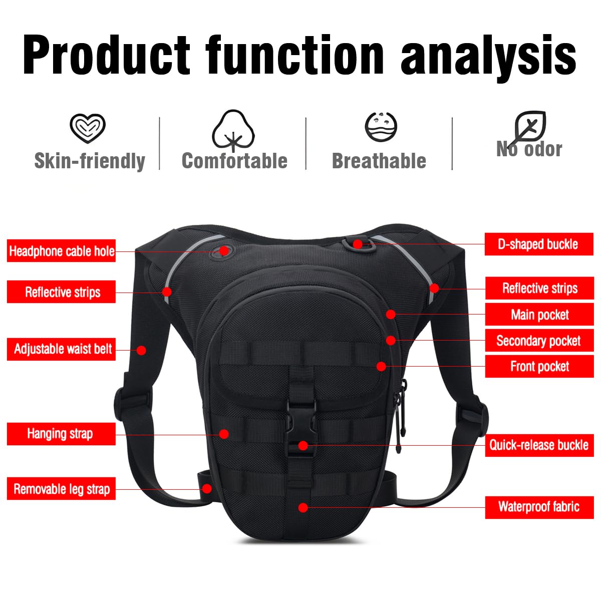 ADRUOX Motorcycle Leg Bag, Thigh Bag With Leg Strap, Multifunctional Storage, Drop Leg Bag for Motorcycle, Bicycle, Horse Riding, Hiking, Camping, Fishing, Hunting, Outdoor Travel (black)