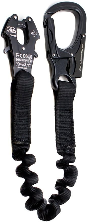 Fusion Tactical ProGlide Military and Police Helo Lanyard - 6ft Elastic Bungee with Kong Frog Shackle Snap Hook, 23kN - Black, 72 inches