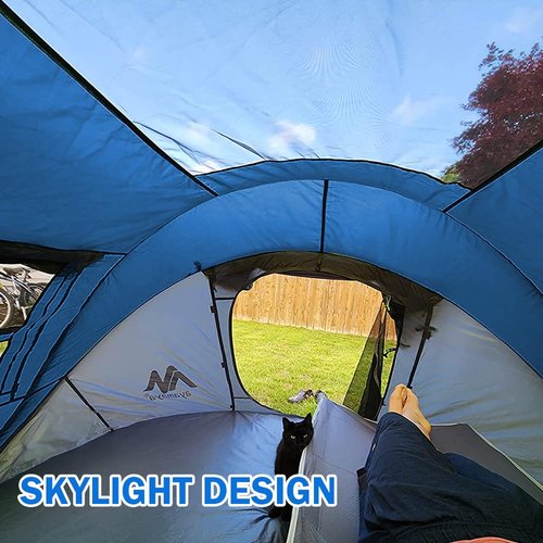 Tent Fan + Pop Up Tent, 4 Person Waterproof Tent & Rechargeable Camping Tent Fan with LED Light & Remote Control for Camping