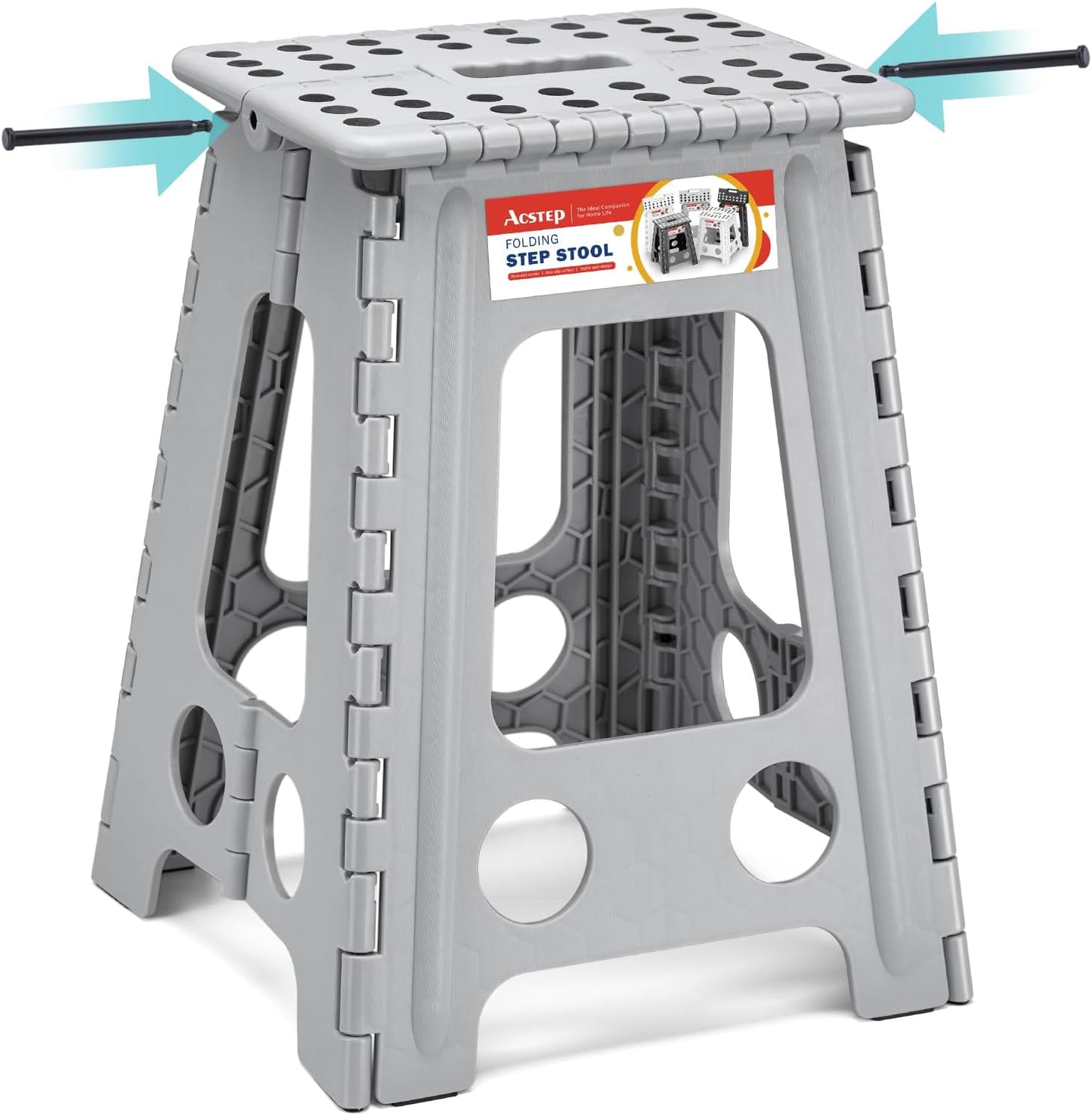 ACSTEP Folding Step Stool Foldable Stool 7.5 Inch Height Kids Step Stool, 300 lb Capacity Plastic Collapsible Stool, Stepping Stool with Handle Black Small Step Stool, Foot Stool Suitable for Kitchen