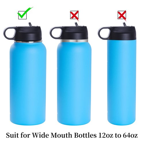 SUMERSHA 2Pcs Paracord Handle Fits Wide Mouth Bottles 12oz to 64oz - Water Bottle Paracord Handle Strap with Carrier Strap Cord, Safety Ring and Carabiner, Black